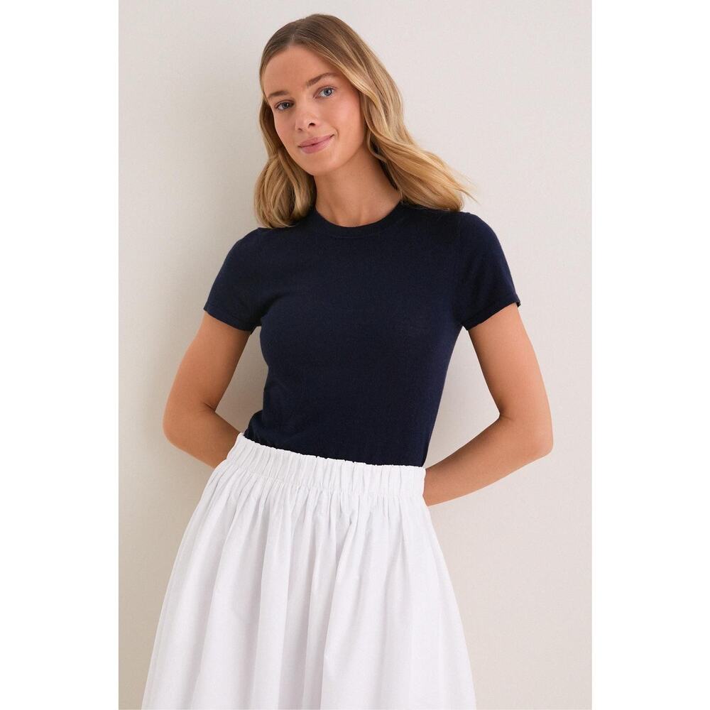 Tuckernuck Katie Tee Shirt Womens XS Navy Silk Cashmere Knit Crewneck Top NWT